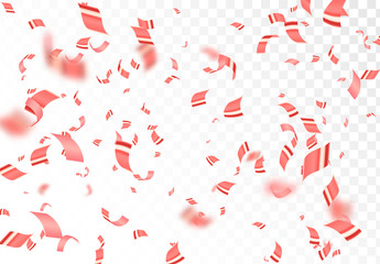 Falling shiny red confetti isolated on transparent background.Bright festive tinsel of pink color.