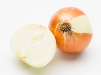 Obraz na płótnie Canvas Cut fresh bulbs of onion on white background