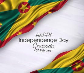  Vector illustration of  Happy Grenada independence Day 07 Februay. Waving flags isolated on gray background.