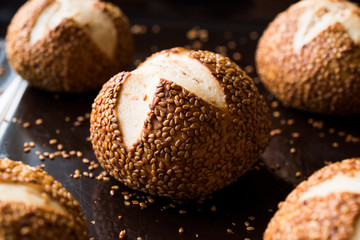 Freshly Baked Hot Cross Bun Bread with Sesames / Simit Roll