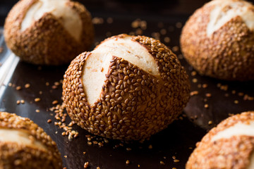 Freshly Baked Hot Cross Bun Bread with Sesames / Simit Roll