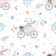 Seamless pattern with cute little cat. vector illustration © iryna_boiko