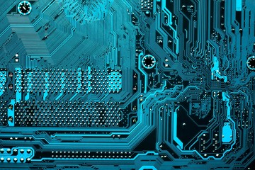 blue circuit board background of computer motherboard