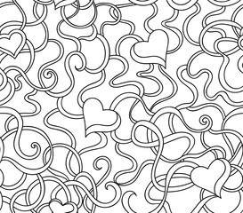 Fototapeta na wymiar Abstract vector seamless pattern with curling lines and beautiful handwritten hearts