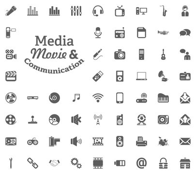 Media, Music and Communication letter icon. Media, Music and Communication vector illustration icon set. Set of universal icons. Set of 64 icons