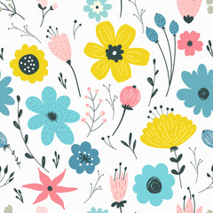Seamless pattern with pastel flowers. © bosotochka