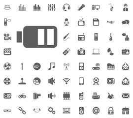 Battery icon. Media, Music and Communication vector illustration icon set. Set of universal icons. Set of 64 icons