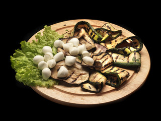 grilled vegetables with small mozzarellas