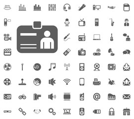 ID icon. Media, Music and Communication vector illustration icon set. Set of universal icons. Set of 64 icons