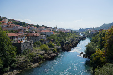 Fototapeta na wymiar Neretva River and Old Town in Mostar, Bosnia and Herzegovina
