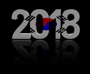 2018 text with South Korean flag 3d illustration