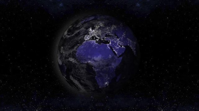 earth at night time rotation of the planet with urban lights areas animation, elements of this image furnished by NASA