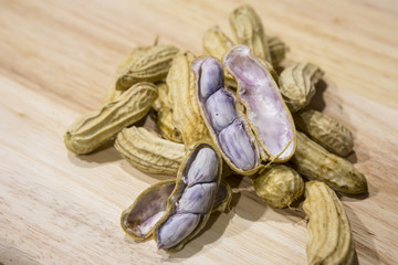 Closeup for peanuts in wooden
