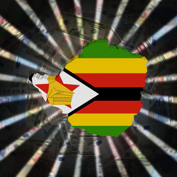 Zimbabwe Map Flag On Currency Burst Illustration