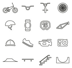 BMX Extreme Sport Icons Thin Line Vector Illustration Set