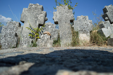 Tomb Stones at a Christian Cemetery in Mostar, Bosnia and Herzegovina