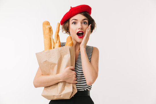 Portrait of a surprised woman wearing beret