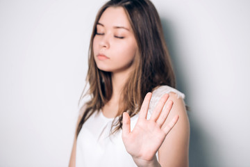 woman showing stop gesture