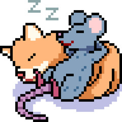 vector pixel art cat mouse