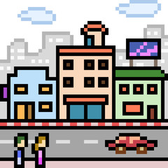 vector pixel art building city