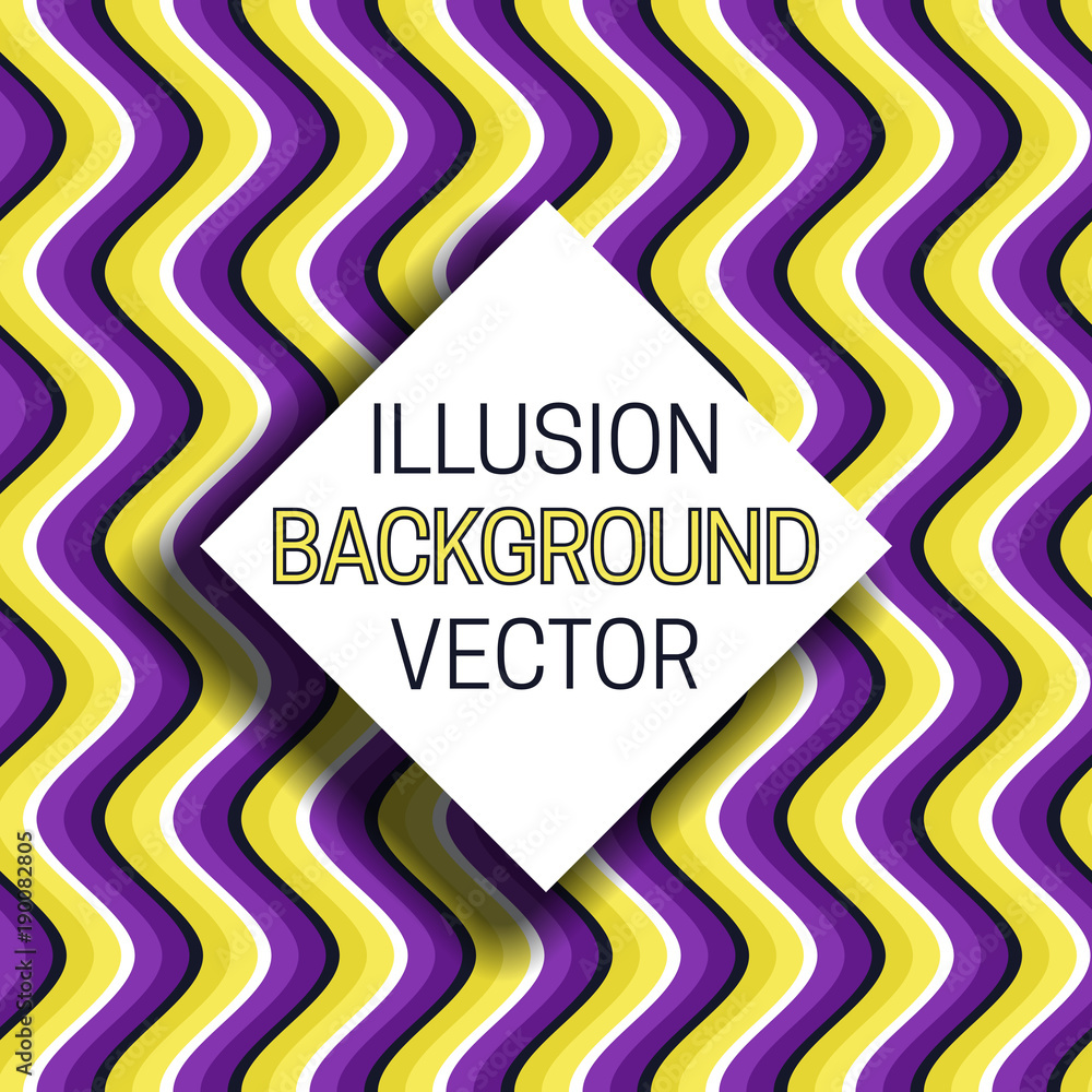 Poster square frame with shadow on illusion background of moving wavy stripes pattern.
