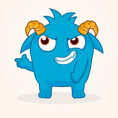 Cute cartoon monster. Proud monster illustration