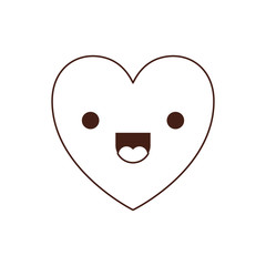 heart kawaii in jolly expression in brown contour vector illustration