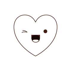 heart kawaii in wink expression in brown contour vector illustration