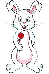 cute Bunny Girl with red rose for valentine's day