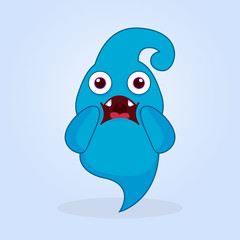 Cute cartoon monster. Surprised ghost illustration 