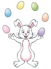 Cute Easter Bunny Girl juggles with Easter Eggs Icon