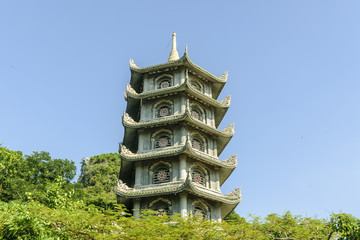 tower of a pagoda in the marble mountains in Vietnam.