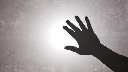 Illustration of Hand Raised Shielding from Sunlight Painted on Concrete Background