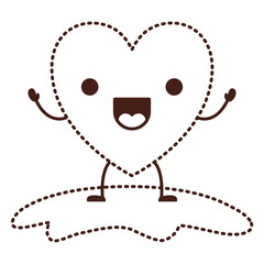 heart character kawaii with wings and jolly expression in brown dotted contour vector illustration