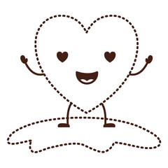 Fototapeta premium heart character kawaii with wings and enamored expression in brown dotted contour vector illustration