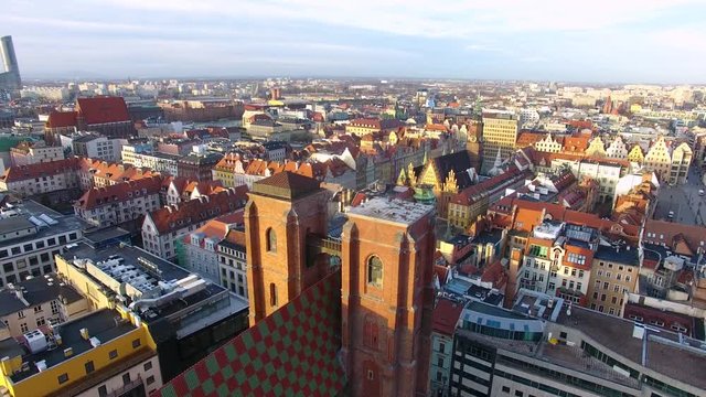 Aerial: Saint Mary Magdalene Church in Wroclaw, Poland