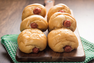 Close up sausage bread on Cutting Board.