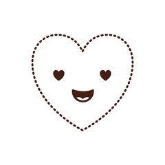 Naklejka premium heart kawaii in enamored expression in brown dotted contour vector illustration
