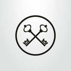 Black and white cross key icon in the round frame