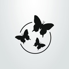 Black and white  butterflies icon in a round frame