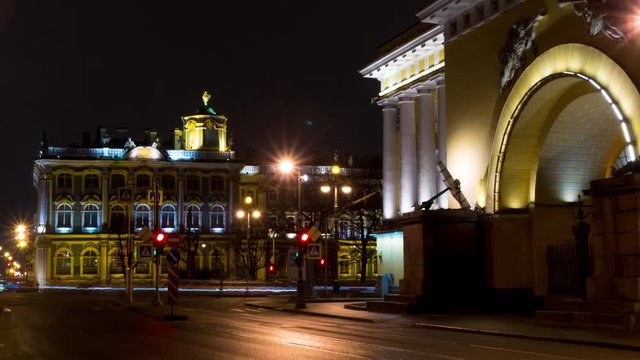 Hermitage. Admiralty embankment in Saint-Petersburg. Winter Palace.
