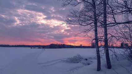 Winter sunset and dramatic sky
