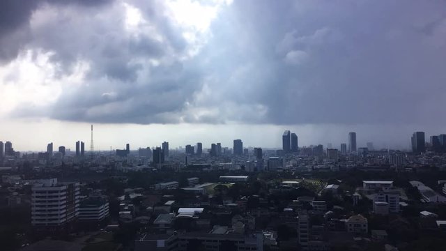 Dark clouds of storm cover the city in Bangkok Thailand.