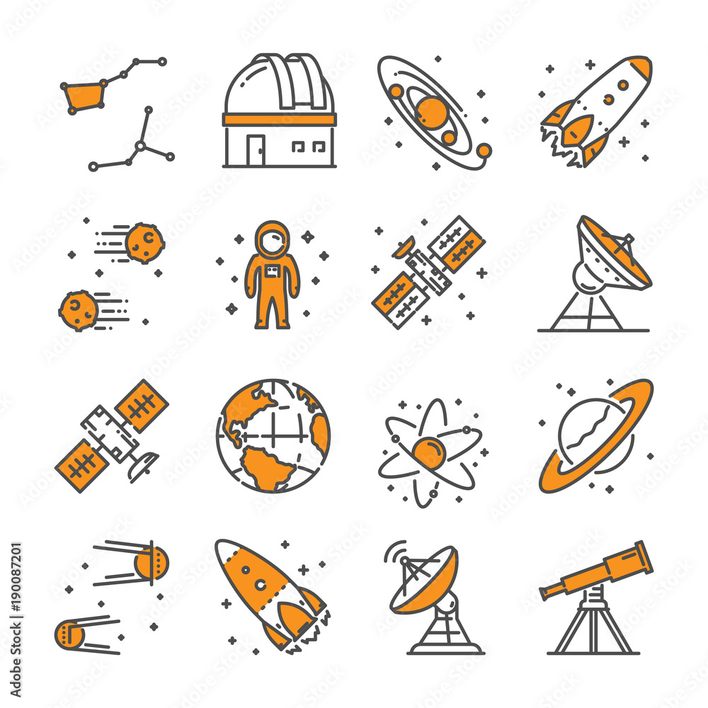 Wall mural vector linear icon set for astronomy