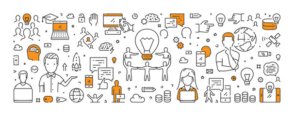 Vector line web banner for crowdsourcing