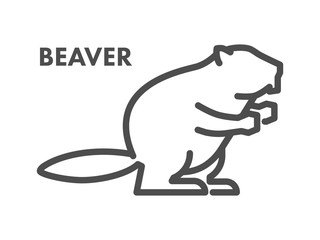 Vector line icon of beaver on white background - obrazy, fototapety, plakaty