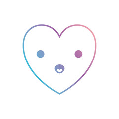 heart kawaii in surprised expression in degraded blue to purple color contour vector illustration