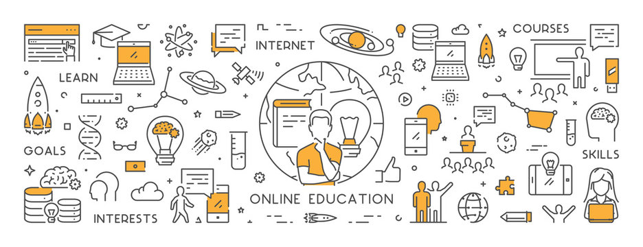 Vector line banner for online education