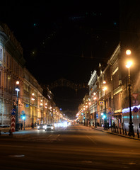 Fototapeta na wymiar View on Nevsky Prospekt at night.