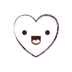 heart kawaii in jolly expression in brown blurred contour vector illustration